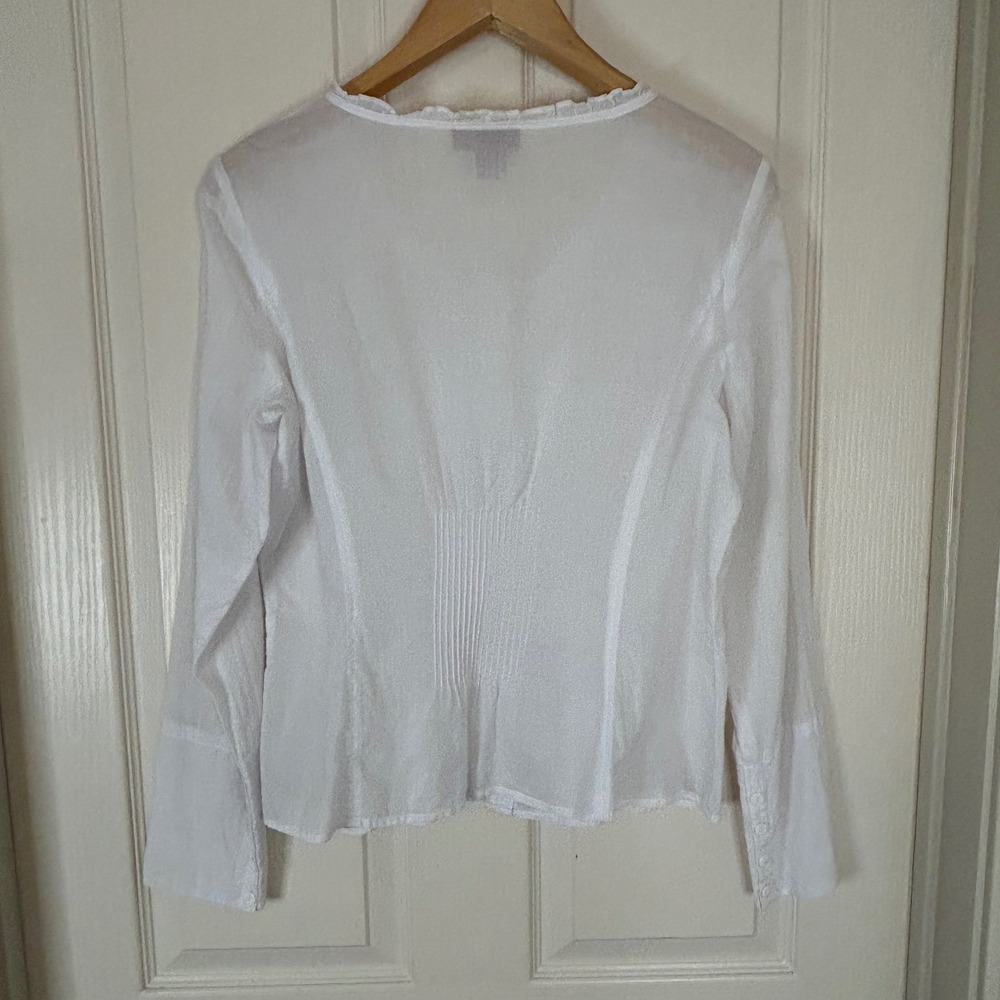 Sundance White Cotton Long Sleeve Button‎ Front Blouse Ruffle Trim Size 12 - Picture 6 of 15
